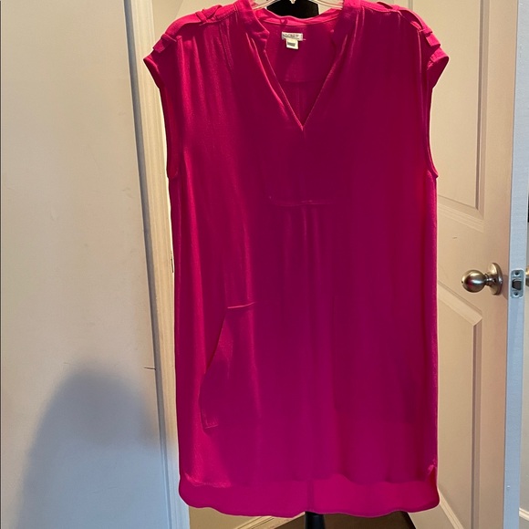 J.Crew Hot Pink PullOver Shift Dress Size S Patch Pockets Shoulder Tabs HighLow - Picture 9 of 15